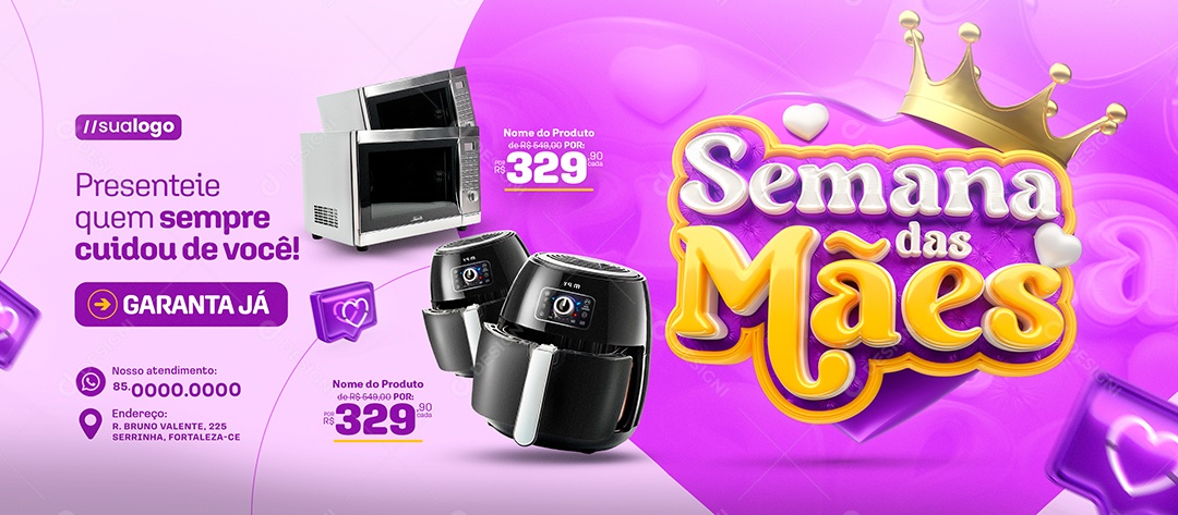 Banner Semana das Mães Loja de Eletrodomésticos Promoção Social Media PSD Editável