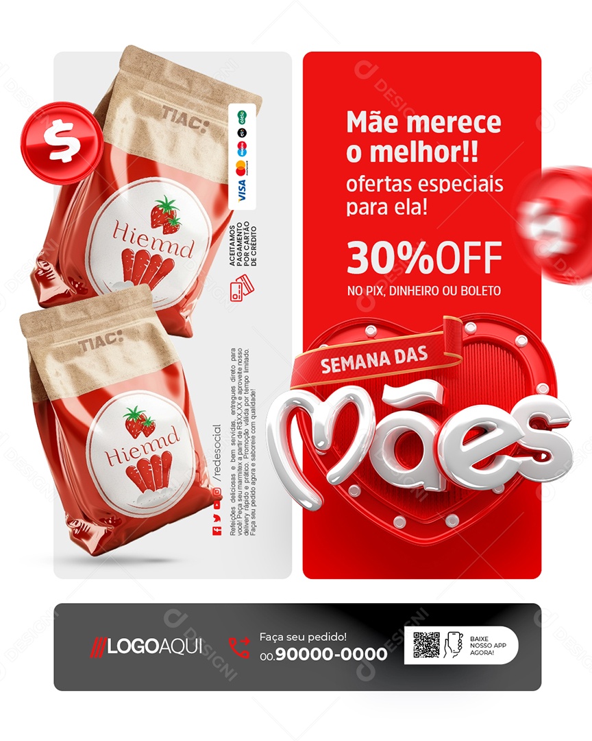 Semana das Mães Supermercado Ofertas Especiais Social Media PSD Editável