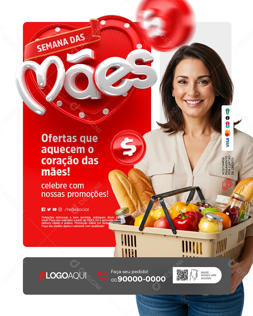 Semana das Mães Supermercado Ofertas Social Media PSD Editável