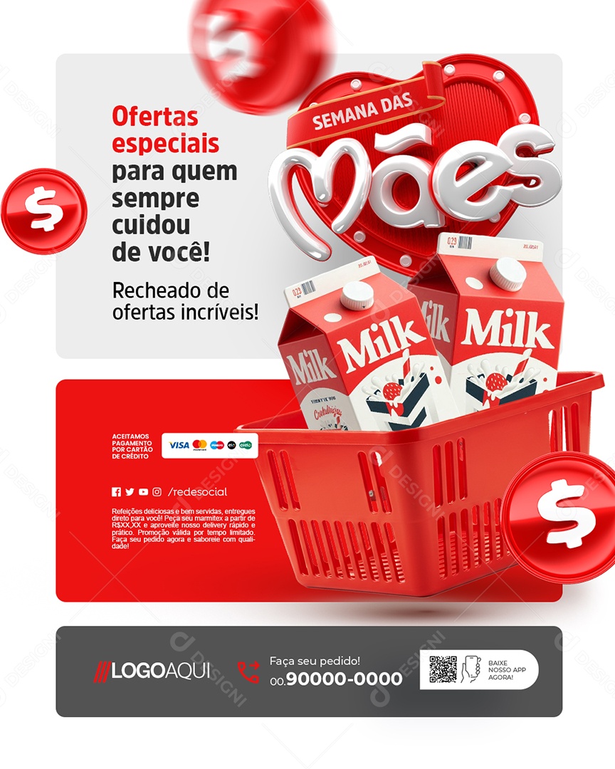 Semana das Mães Supermercado Ofertas Especiais Social Media PSD Editável