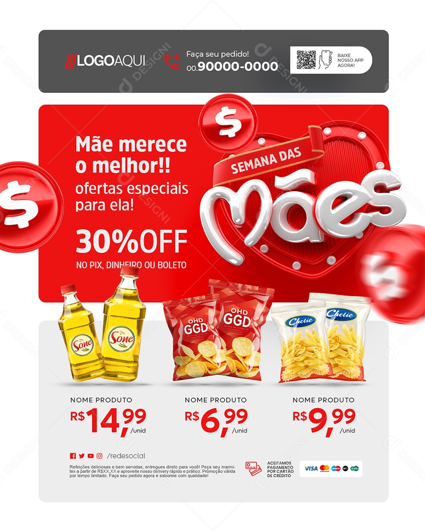 Semana das Mães Supermercado Ofertas Especiais Social Media PSD Editável