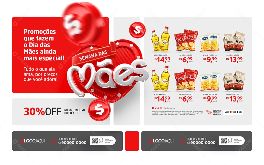 Carrossel Semana das Mães Supermercado Produtos Social Media PSD Editável