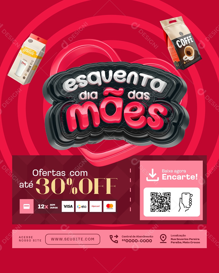 Esquenta Dia das Mães Supermercado Ofertas Social Media PSD Editável