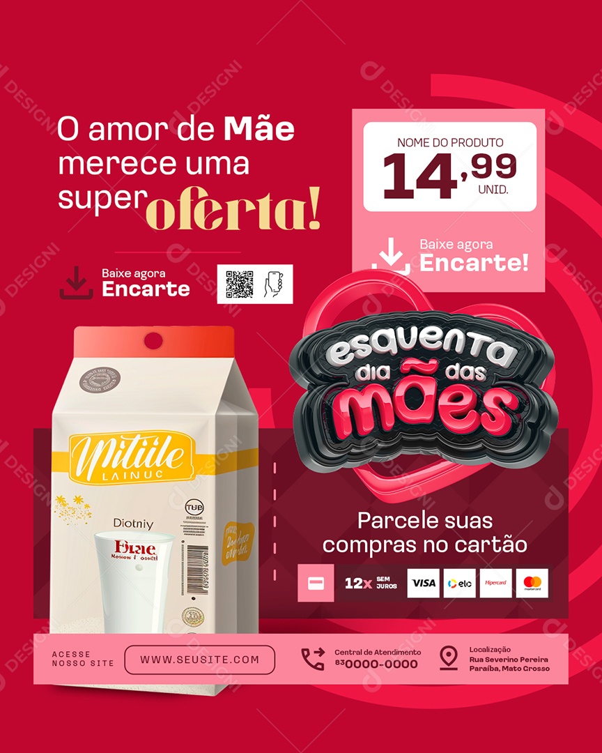 Esquenta Dia das Mães Supermercado Oferta Social Media PSD Editável