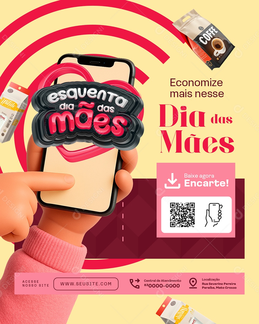 Esquenta Dia das Mães Supermercado Economize Social Media PSD Editável