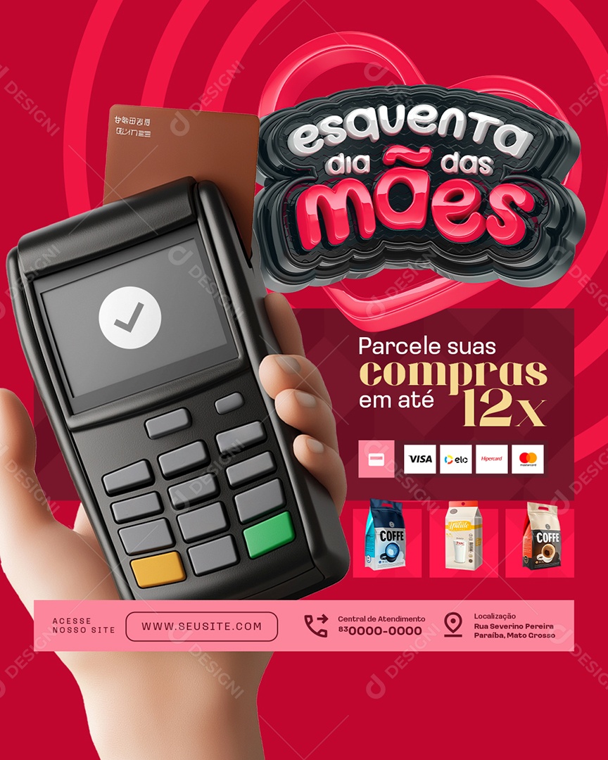 Esquenta Dia das Mães Supermercado Parcele suas Compras Social Media PSD Editável
