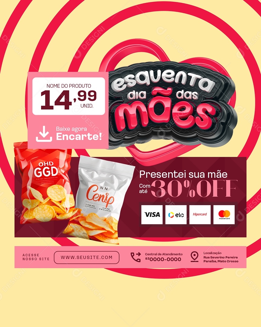 Esquenta Dia das Mães Supermercado Presenteie sua Mãe Social Media PSD Editável
