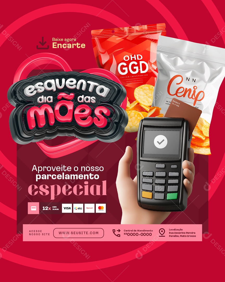 Esquenta Dia das Mães Supermercado Aproveite o Nosso Parcelamento Social Media PSD Editável