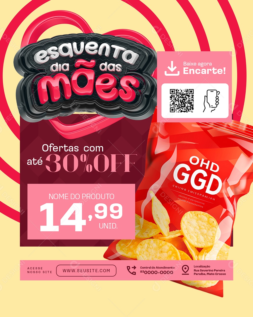 Esquenta Dia das Mães Supermercado Ofertas com 30% Off Social Media PSD Editável