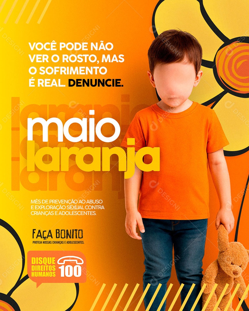 Maio Laranja Campanha Contra o Abuso Infantil Social Media PSD Editável