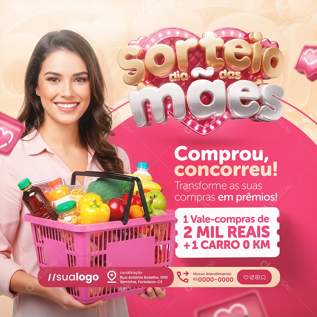 Sorteio Dia das Mães Supermercado Comprou Concorreu Social Media PSD Editável