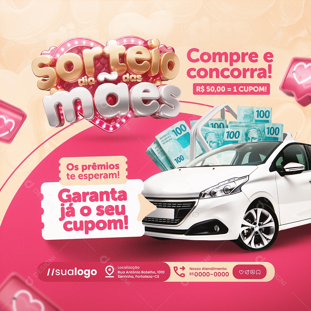 Sorteio Dia das Mães Supermercado Compre e Concorra Social Media PSD Editável