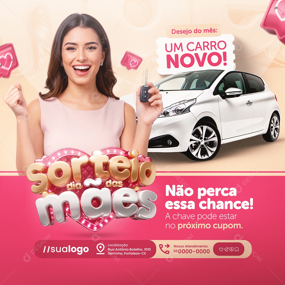 Sorteio Dia das Mães Supermercado Desejo do Mês Social Media PSD Editável