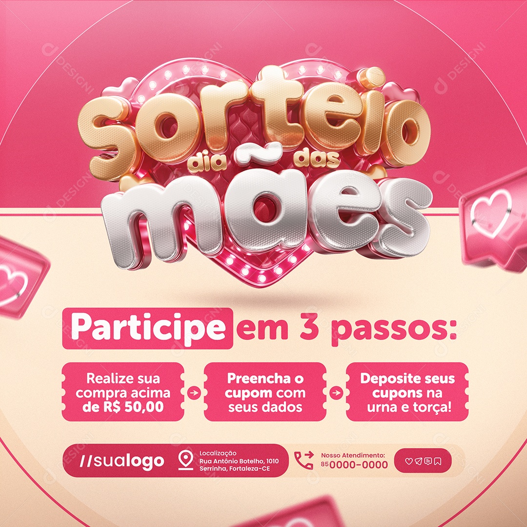 Sorteio Dia das Mães Supermercado Participe em Três Passos Social Media PSD Editável