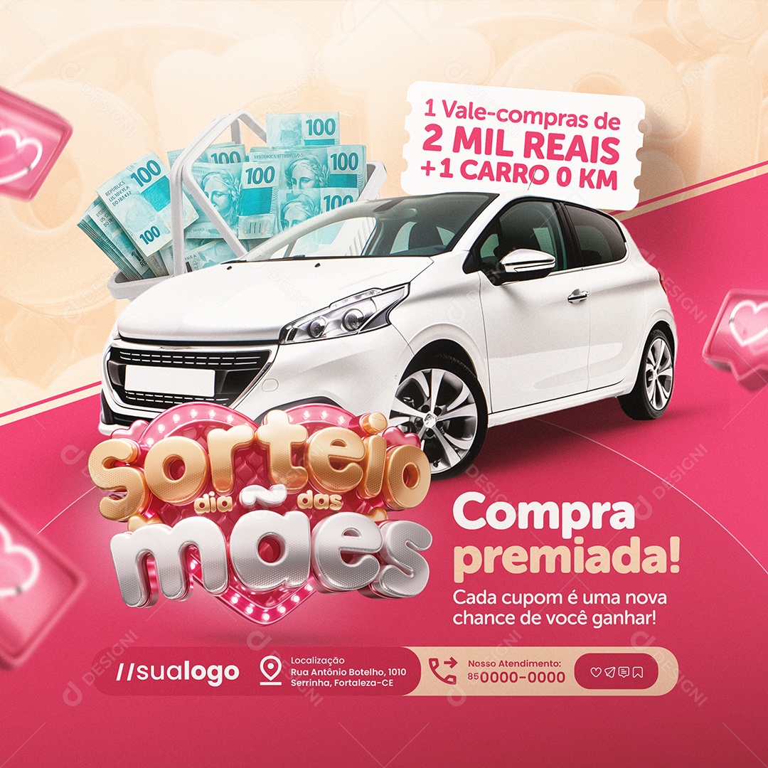 Sorteio Dia das Mães Supermercado Compra Premiada Social Media PSD Editável