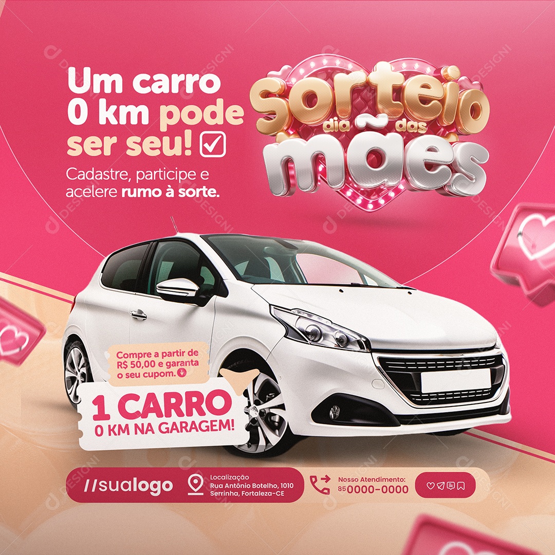 Sorteio Dia das Mães Supermercado Um Carro Zero Km Social Media PSD Editável
