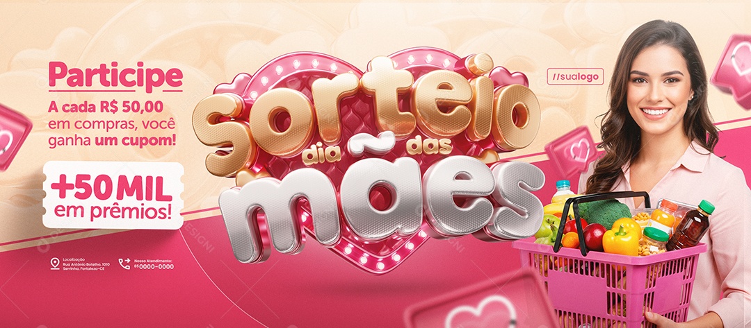 Banner Sorteio Dia das Mães Supermercado Participe Social Media PSD Editável