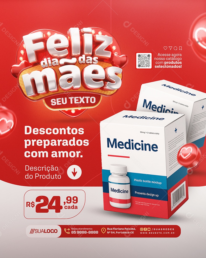 Feliz Dia das Mães Farmácia Descontos Preparados Social Media PSD Editável