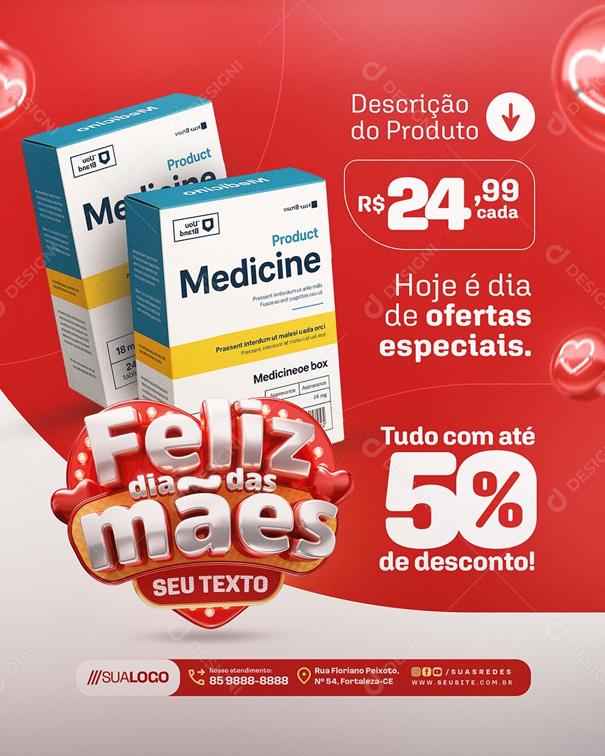 Feliz Dia das Mães Farmácia Ofertas Especiais Social Media PSD Editável