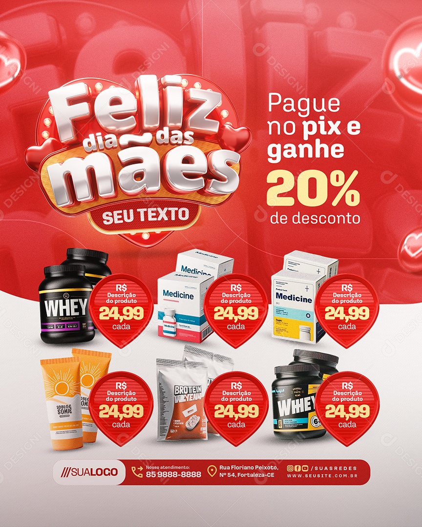 Feliz Dia das Mães Farmácia Pague no Pix e Ganhe Social Media PSD Editável