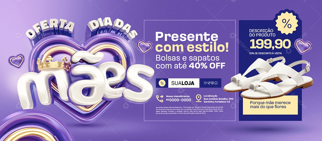 Banner Oferta Dia das Mães Loja Bolsas e Sapatos Social Media PSD Editável