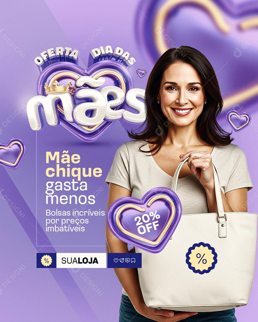 Oferta Dia das Mães Loja Bolsa 20% Off Social Media PSD Editável