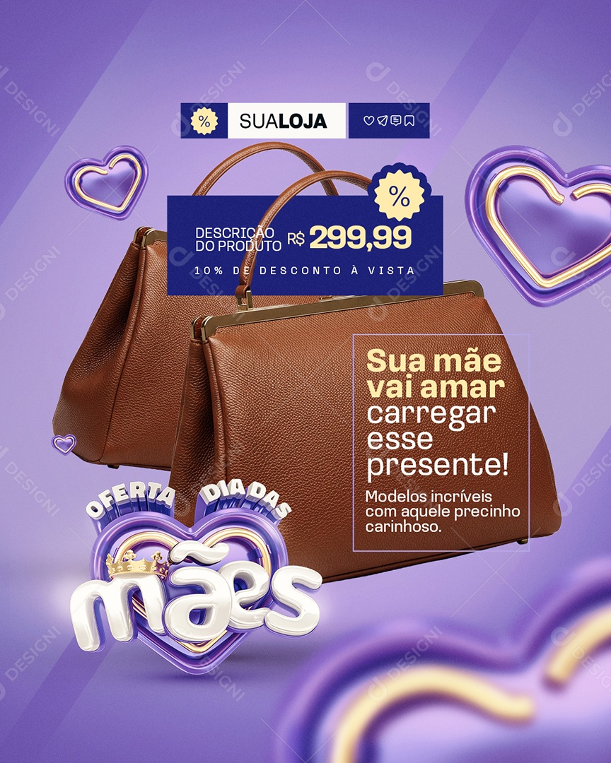 Oferta Dia das Mães Loja Bolsa Social Media PSD Editável