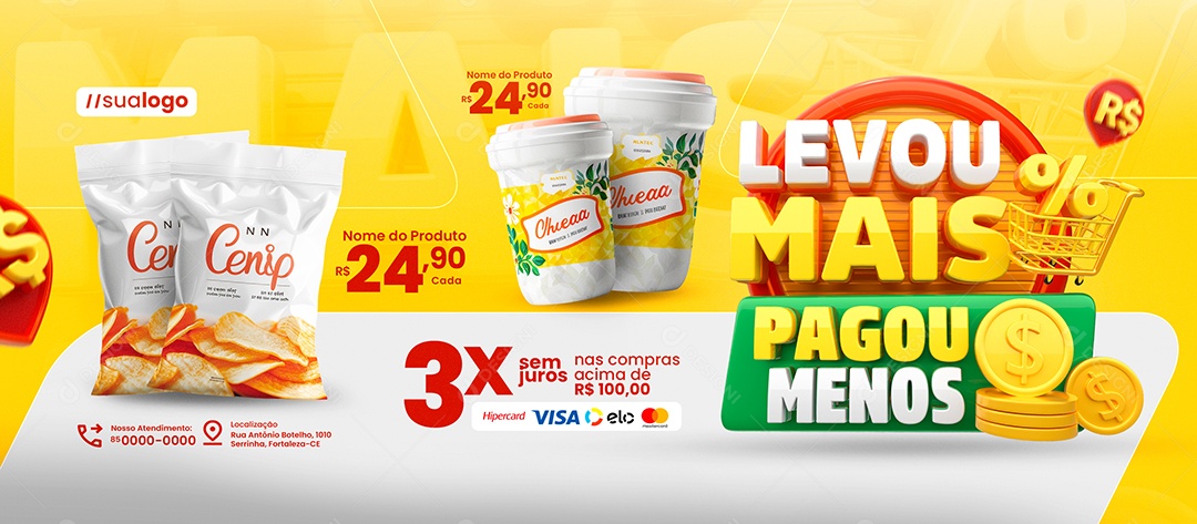 Banner Levou Mais Pagou Menos Supermercado Batata Social Media PSD Editável