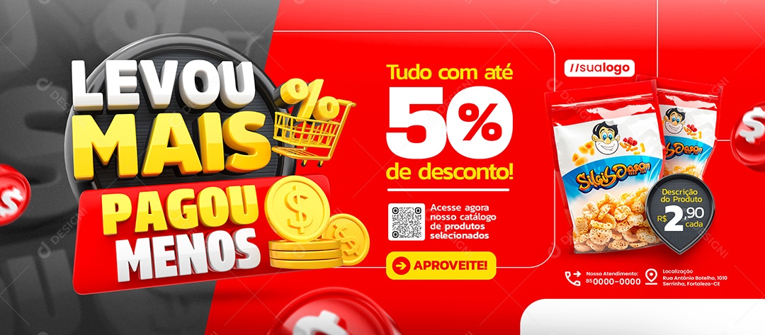 Banner Levou Mais Pagou Menos Supermercado Cereal Social Media PSD Editável
