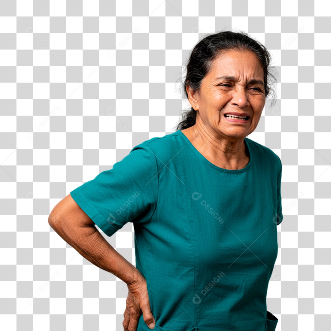Mulher Idosa com Dor nas Costas PNG Transparente
