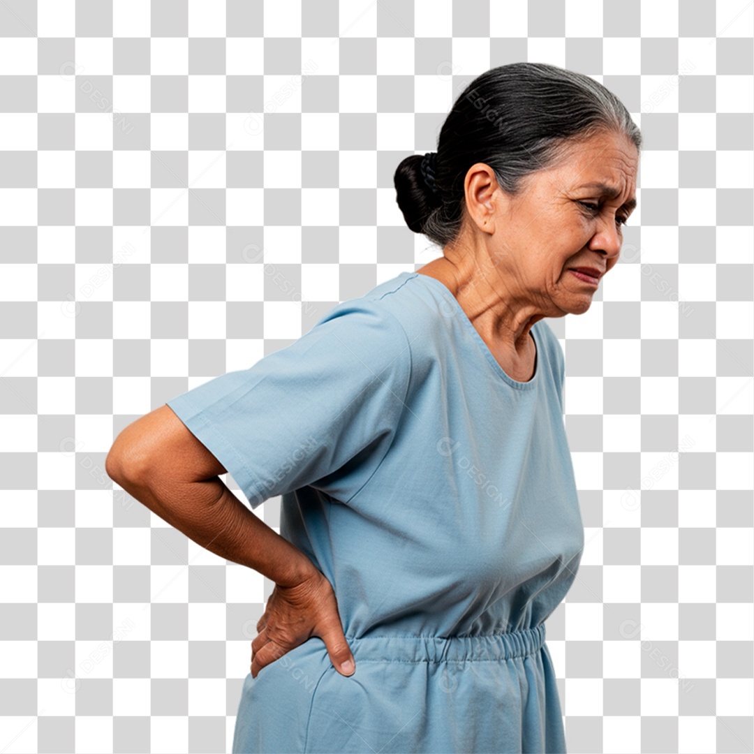 Mulher Idosa com Dor nas Costas PNG Transparente