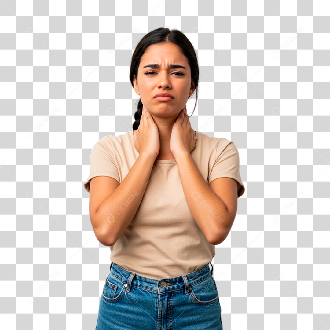 Mulher com Dor no Pescoço PNG Transparente