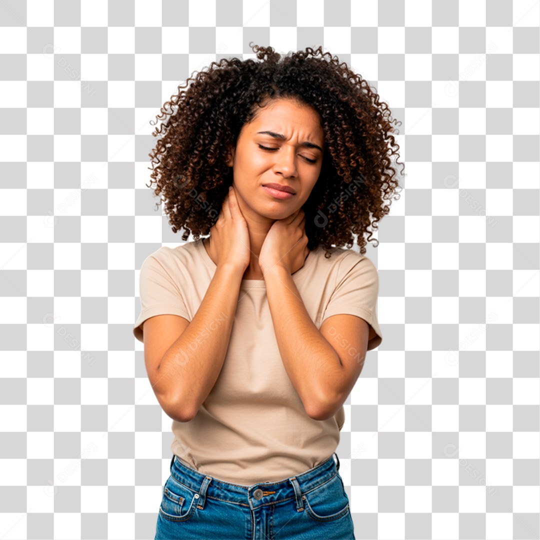 Mulher com Dor no Pescoço PNG Transparente