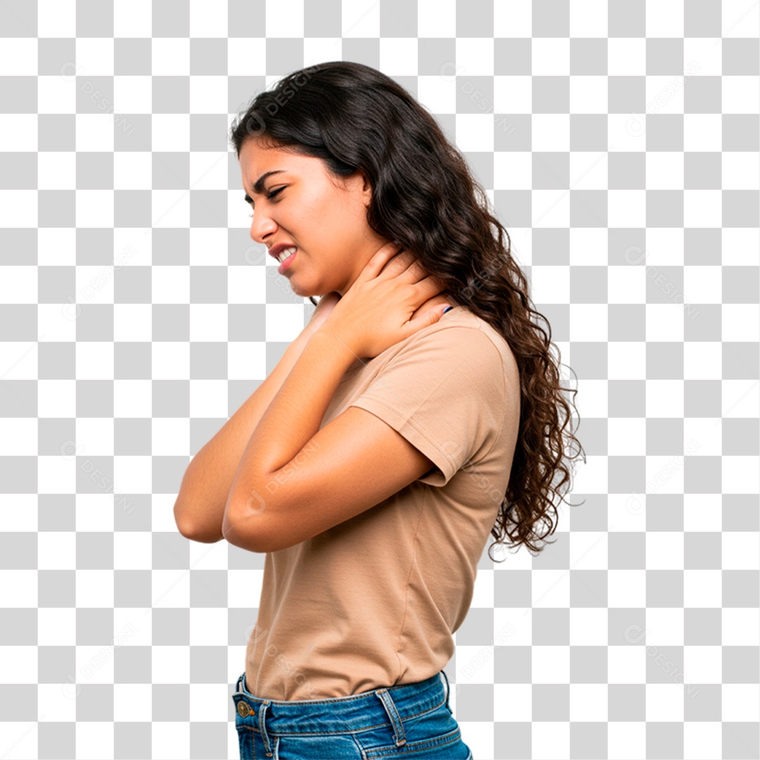 Mulher com Dor no Pescoço PNG Transparente