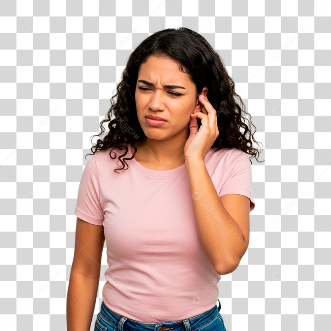 Mulher com Dor de Ouvido PNG Transparente