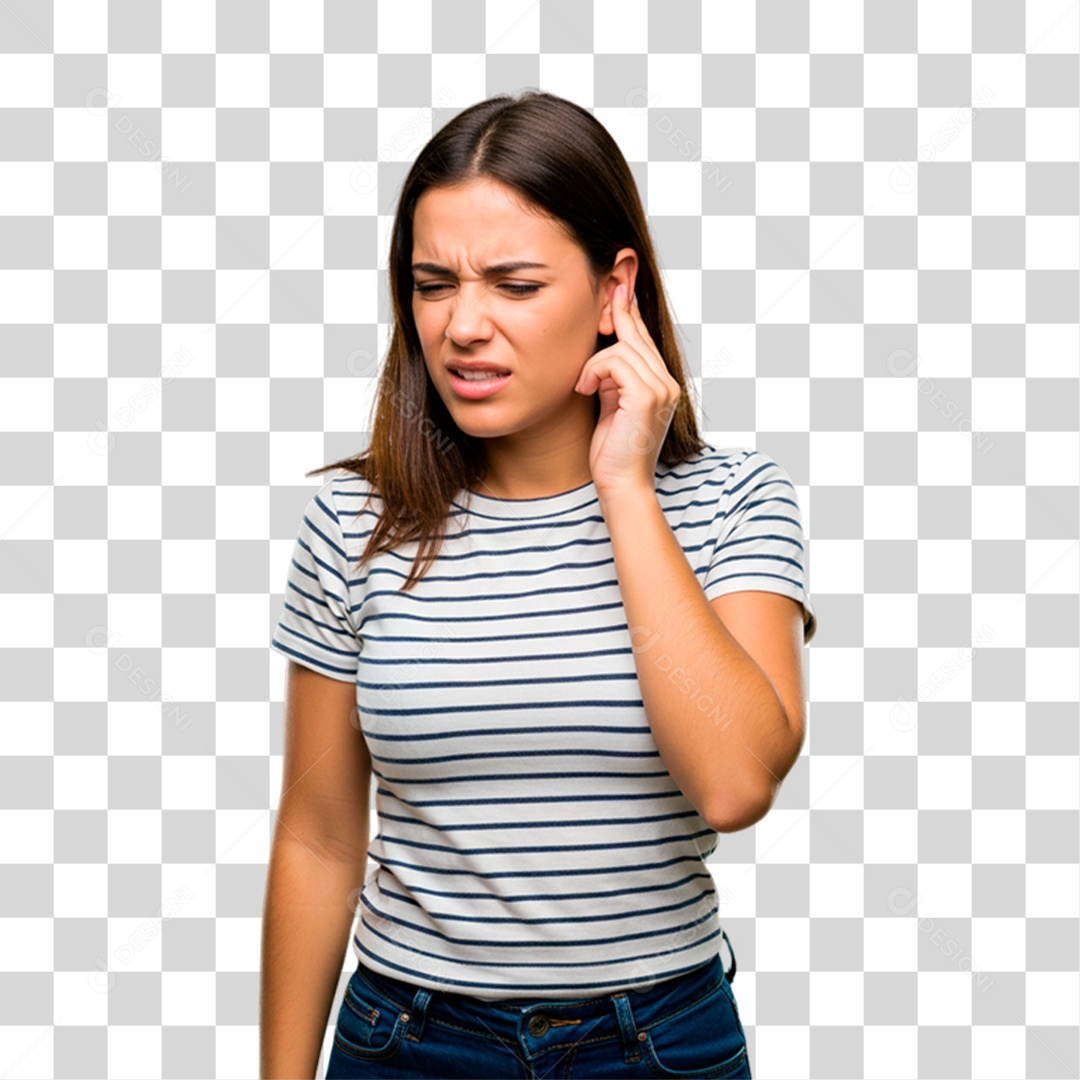 Mulher com Dor de Ouvido PNG Transparente