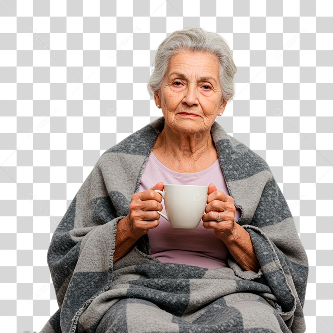 Mulher Idosa com Febre PNG Transparente