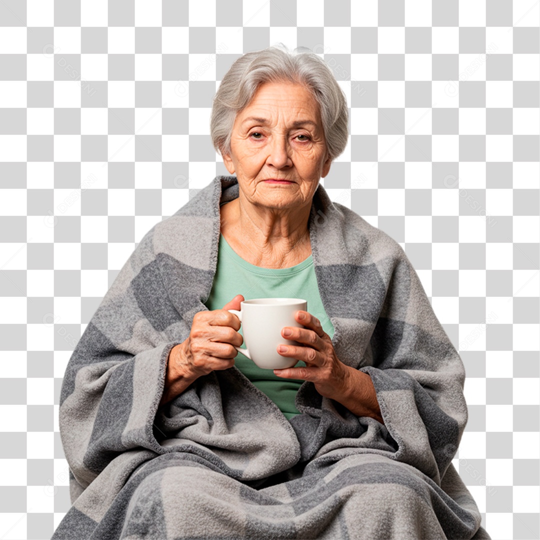 Mulher Idosa com Febre PNG Transparente
