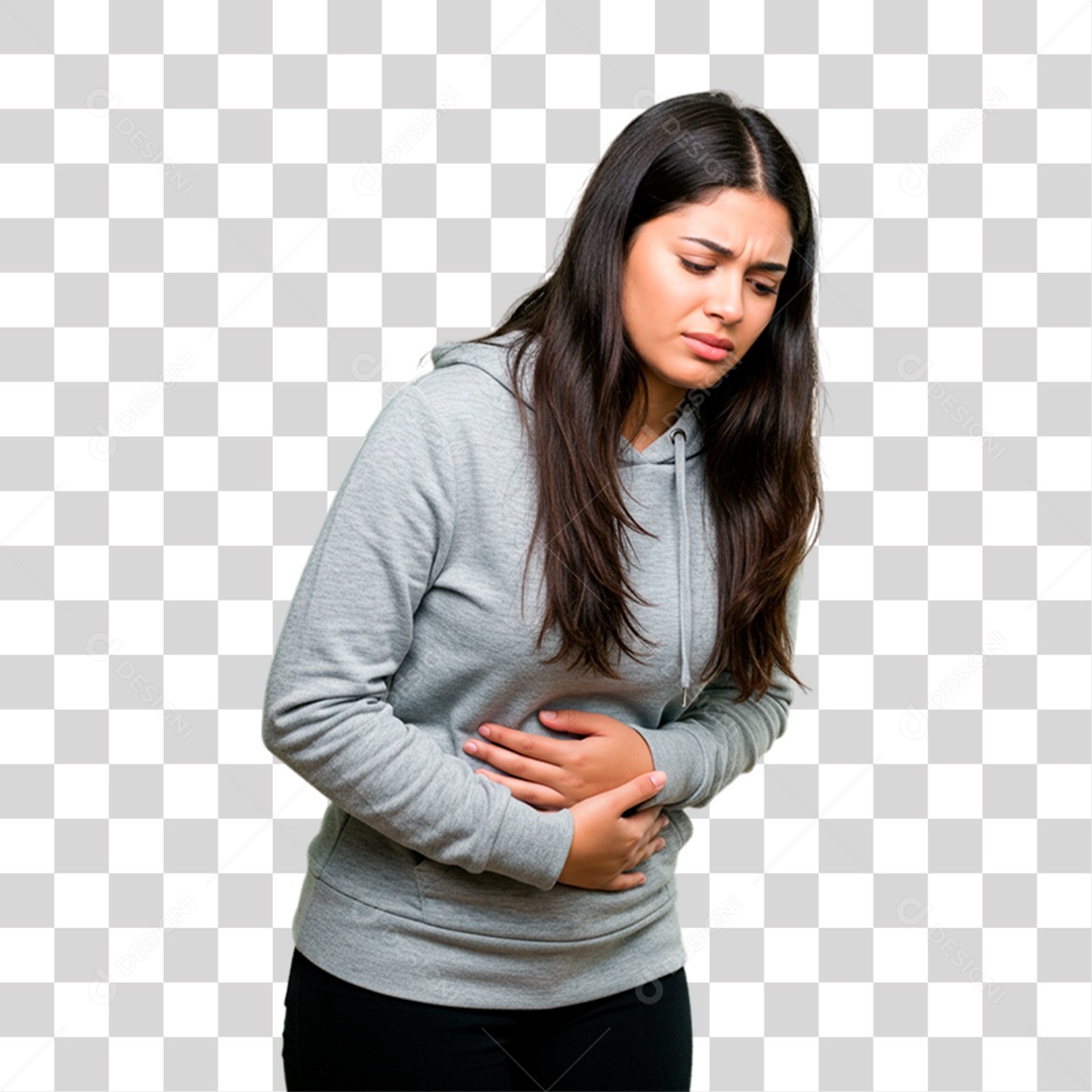 Mulher com Dor na Barriga PNG Transparente