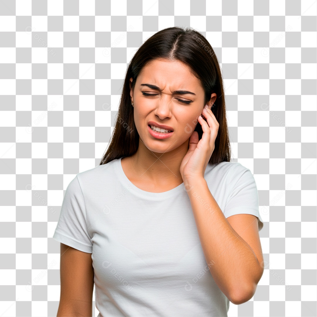 Mulher com Dor de Ouvido PNG Transparente