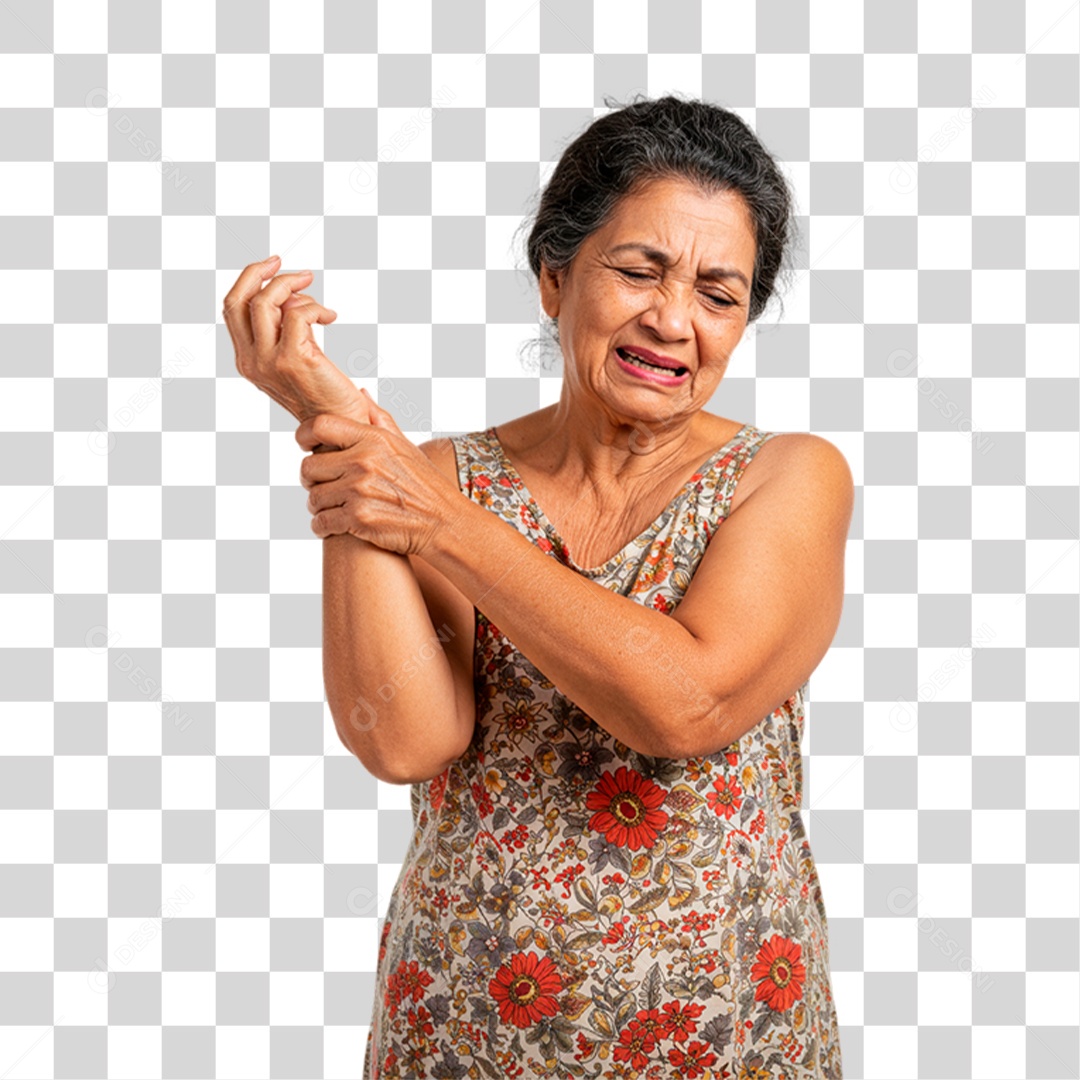 Mulher Idosa com Dor nas Juntas PNG Transparente