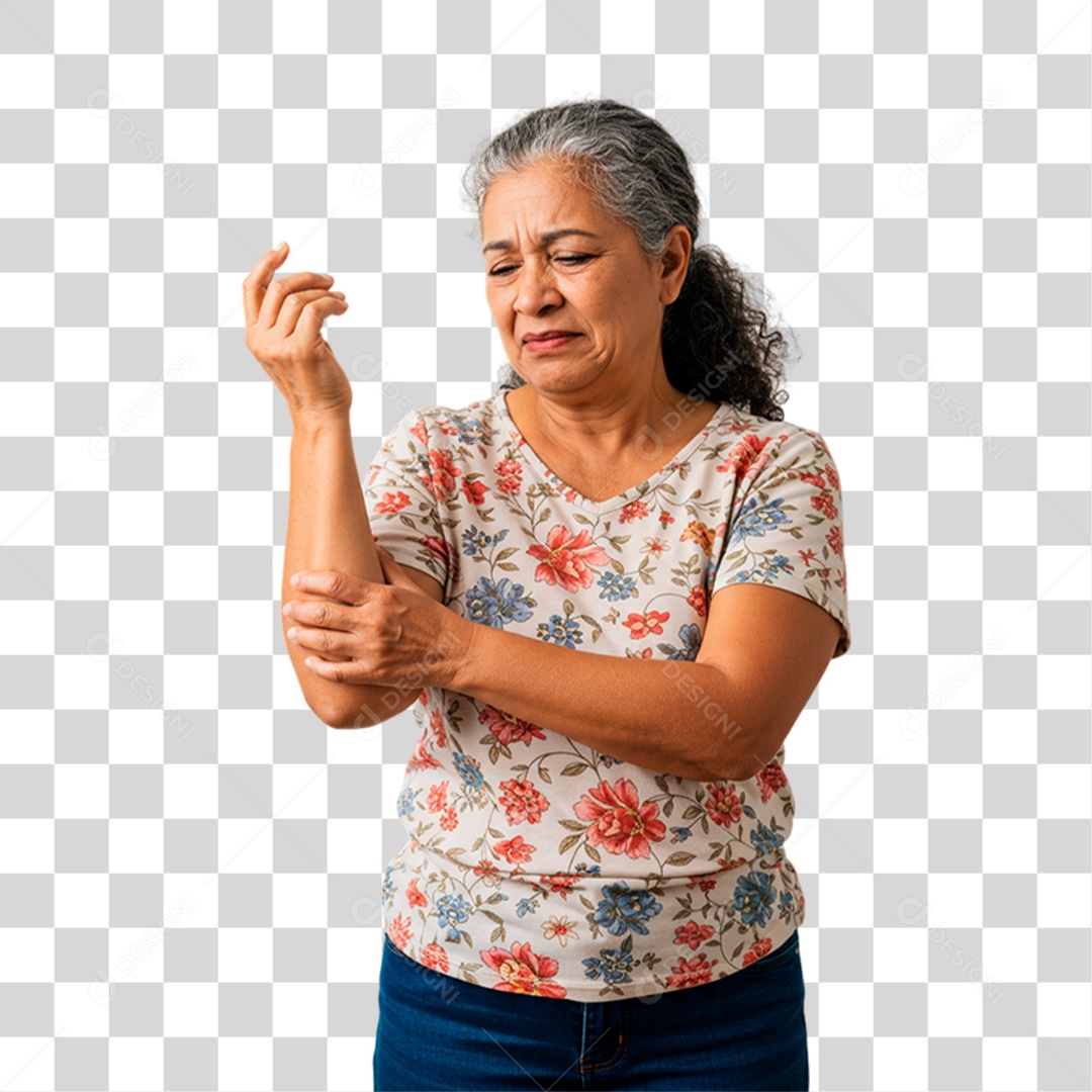 Mulher Idosa com Dor nas Juntas PNG Transparente
