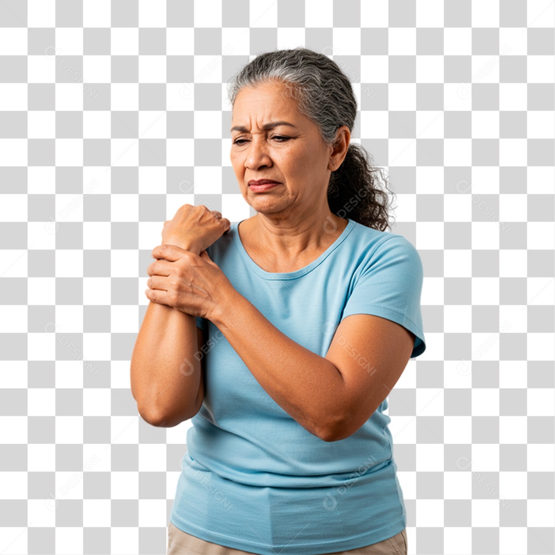 Mulher Idosa com Dor nas Juntas PNG Transparente