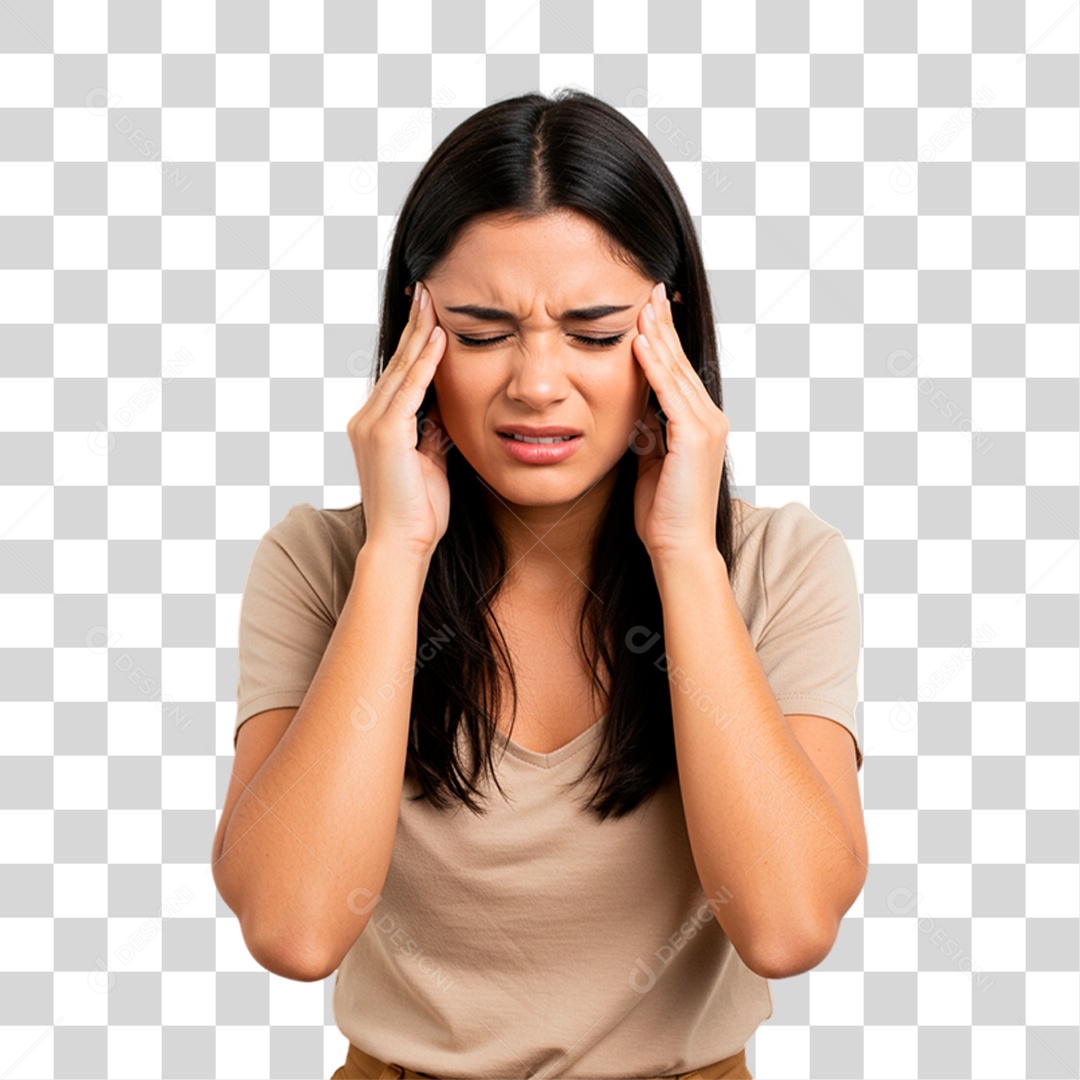 Mulher com Dor de Cabeça PNG Transparente