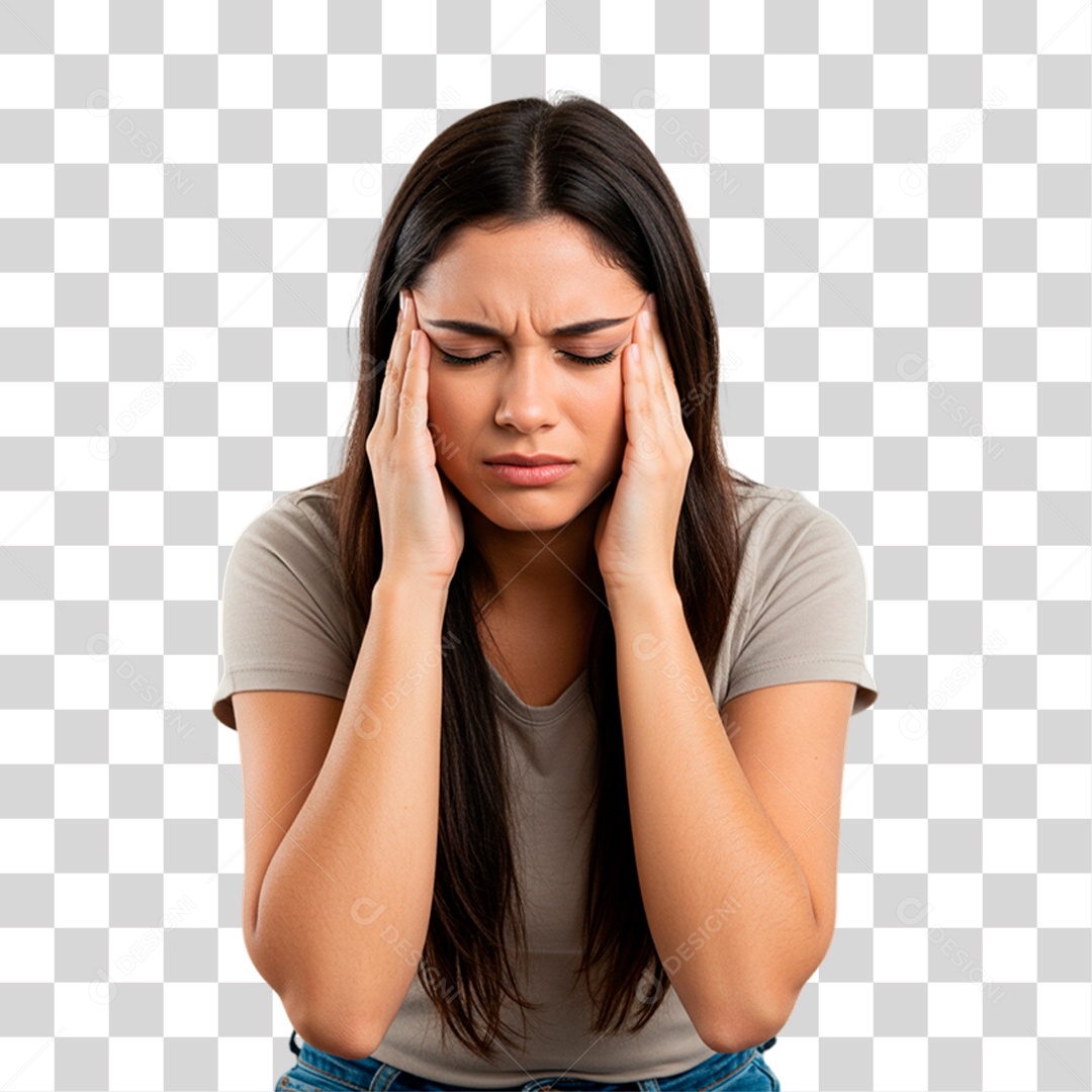 Mulher com Dor de Cabeça PNG Transparente