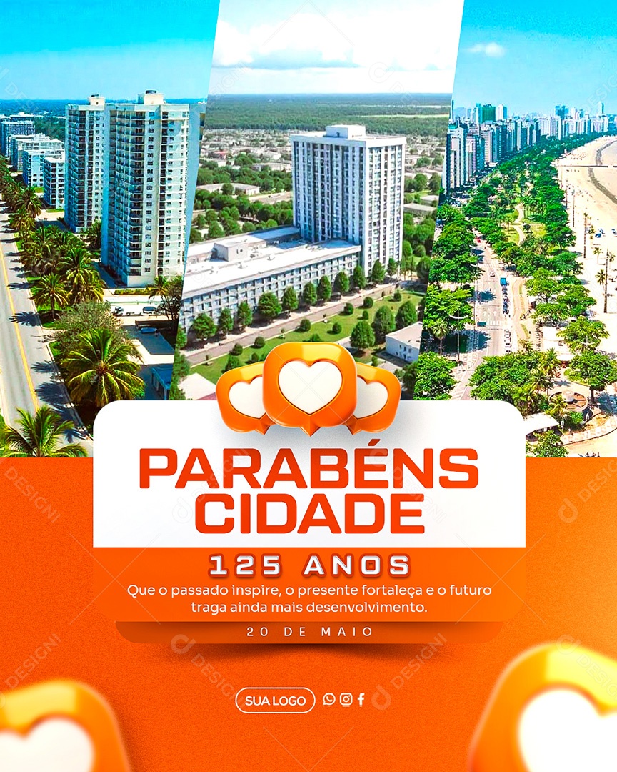 Parabéns Cidade 125 Anos Social Media PSD Editável