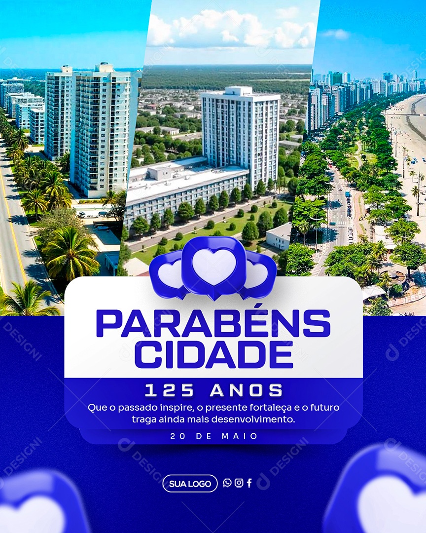 Parabéns Cidade 125 Anos Social Media PSD Editável