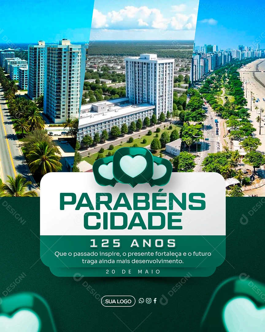 Parabéns Cidade 125 Anos Social Media PSD Editável