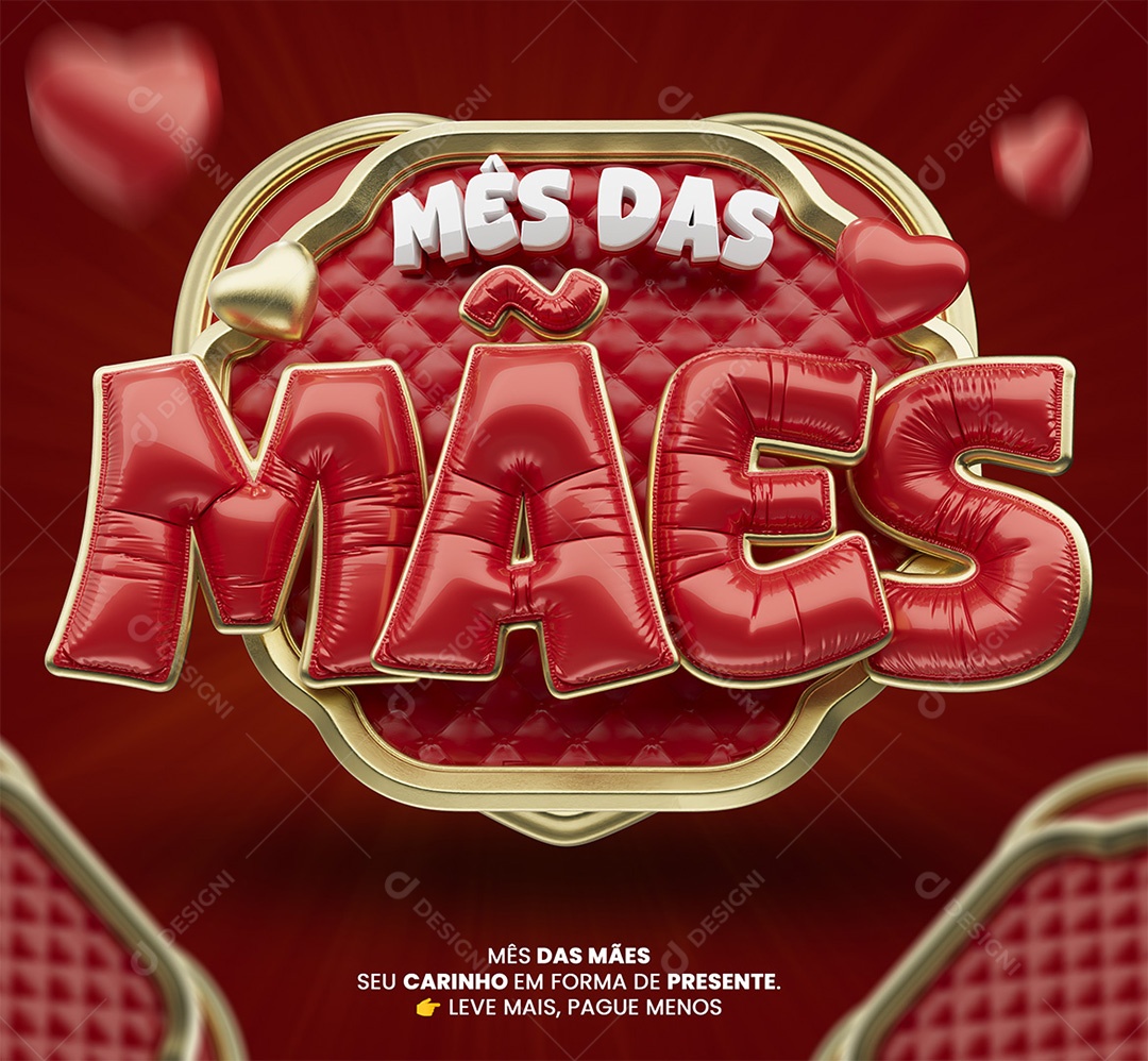 Mês das Mães Selo 3D Branco e Vermelho para Composição PSD