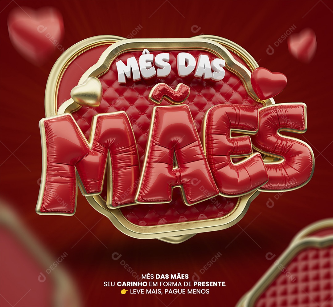Mês das Mães Selo 3D Branco e Vermelho para Composição PSD